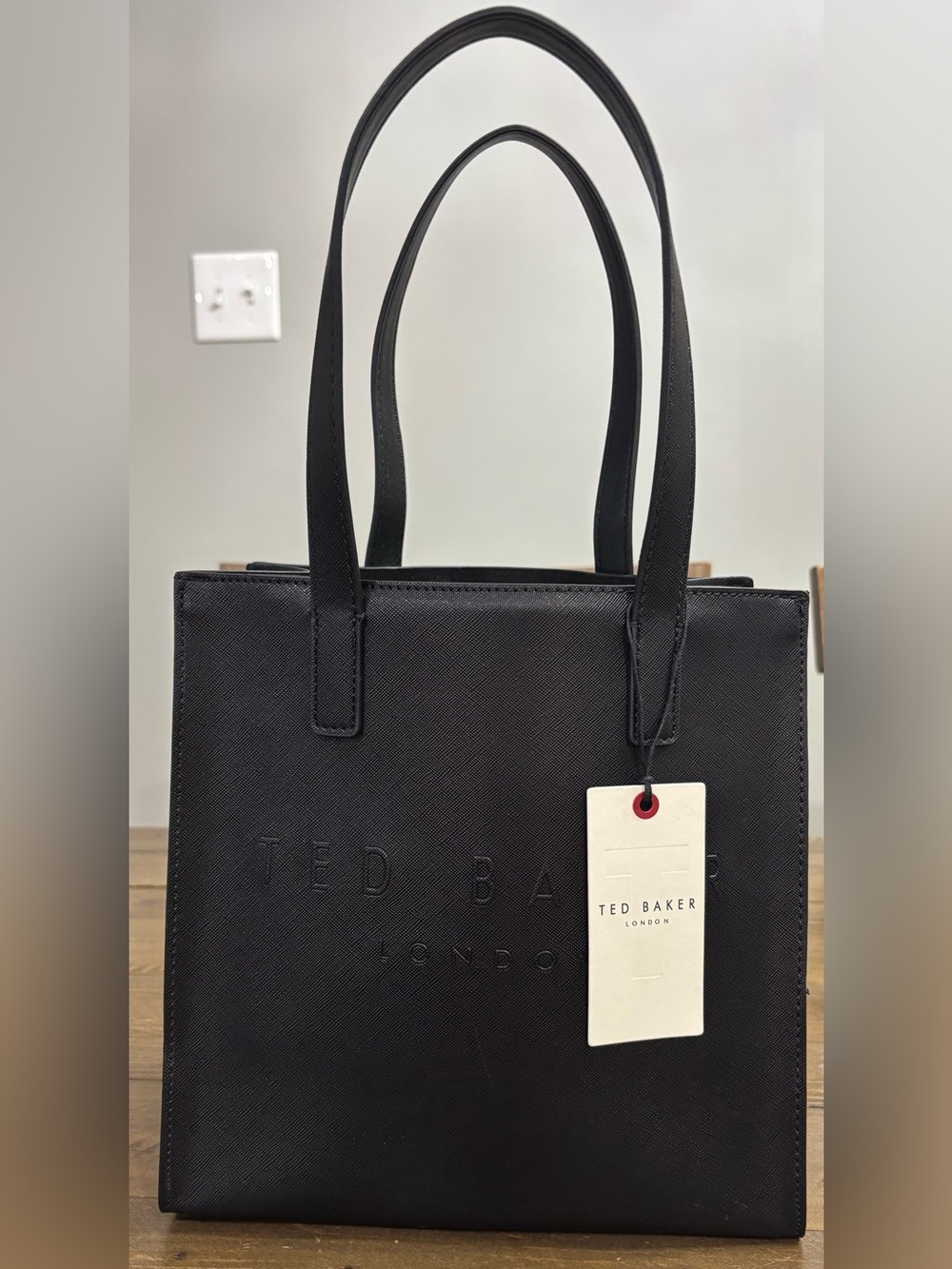 Ted Baker London “The Icon” Embossed Tote in Black Saffiano Leather
